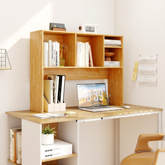 Costway Computer Desktop Bookcase with 4 Cubbies and Open Back Compartment-Beige