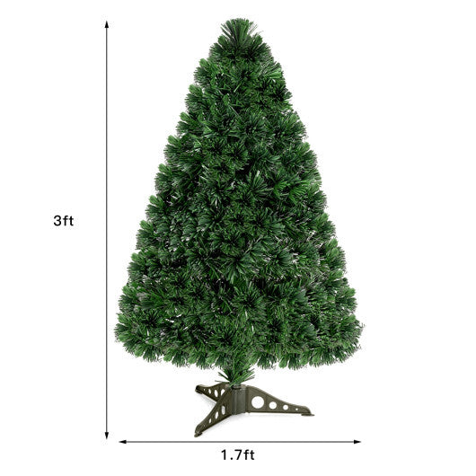 Costway 3Ft Pre-Lit Fiber Optic PVC Christmas Tree Tabletop Plastic W2B