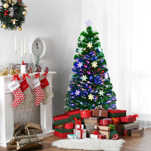 Costway 4FT Pre-Lit Fiber Optic Christmas Tree Multicolor Lights W2B