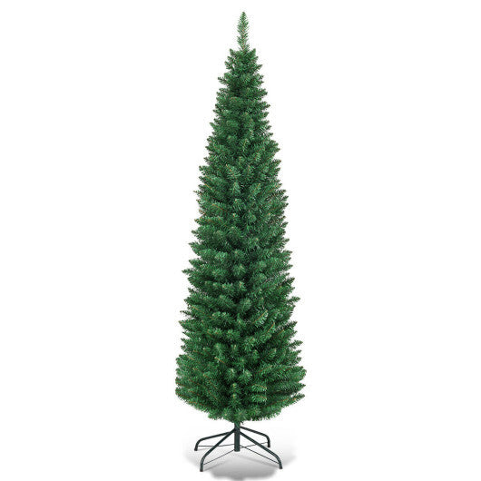 Costway 5Ft PVC Artificial Pencil Christmas Tree Slim Stand Green W2B
