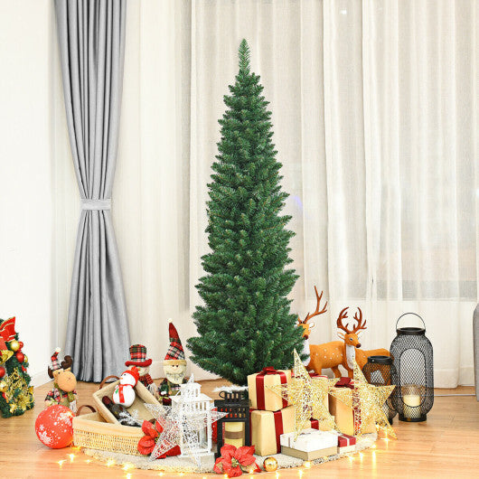 Costway 5Ft PVC Artificial Pencil Christmas Tree Slim Stand Green W2B