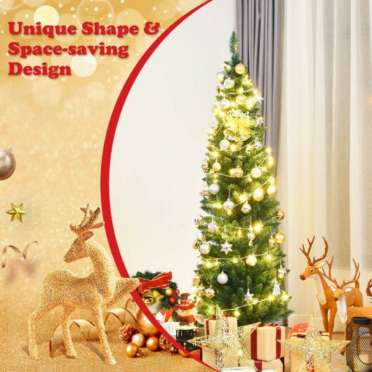 Costway 5Ft PVC Artificial Pencil Christmas Tree Slim Stand Green W2B