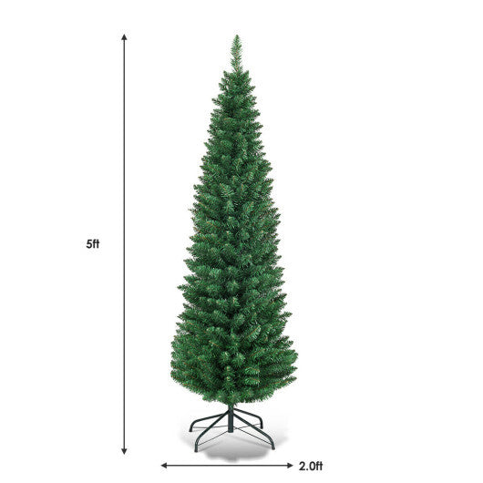 Costway 5Ft PVC Artificial Pencil Christmas Tree Slim Stand Green W2B