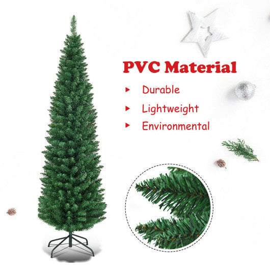 Costway 5Ft PVC Artificial Pencil Christmas Tree Slim Stand Green W2B