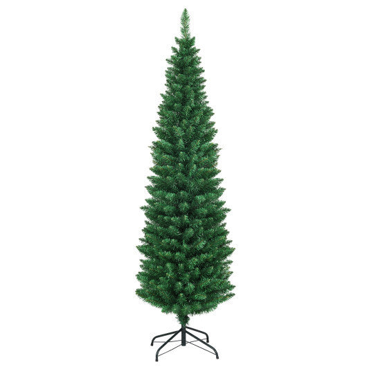 Costway 6Ft PVC Artificial Pencil Christmas Tree Slim Stand Green W2B