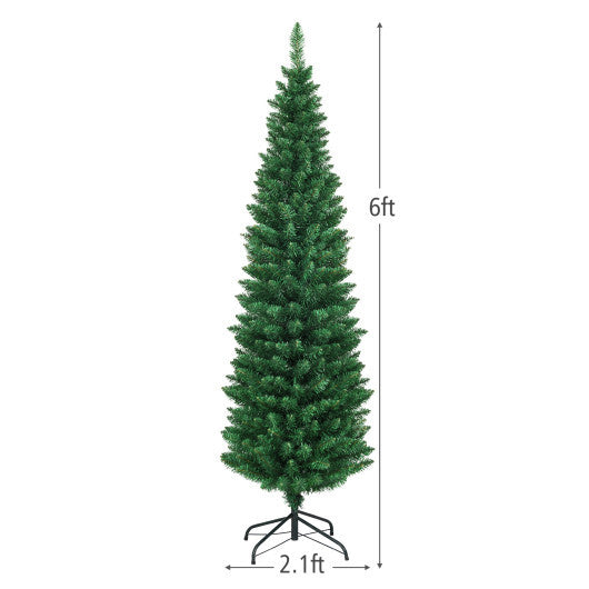 Costway 6Ft PVC Artificial Pencil Christmas Tree Slim Stand Green W2B