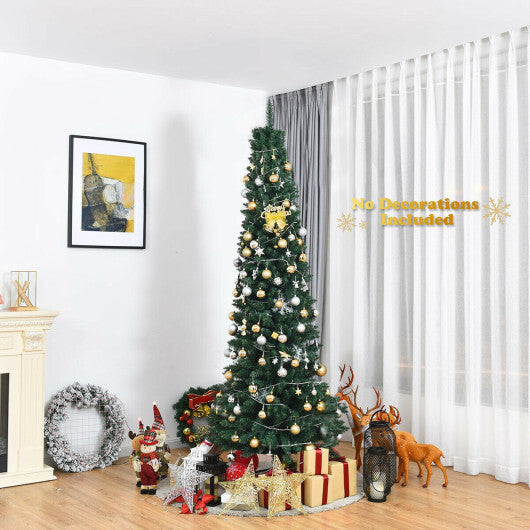 Costway 7Ft PVC Artificial Pencil Christmas Tree Slim Stand Green W2B