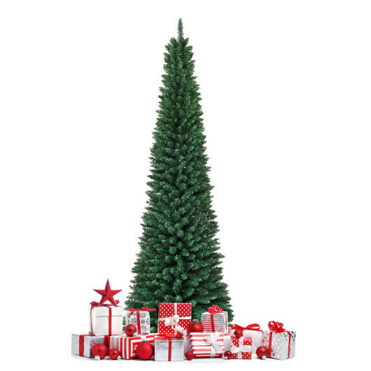 Costway 7Ft PVC Artificial Pencil Christmas Tree Slim Stand Green W2B
