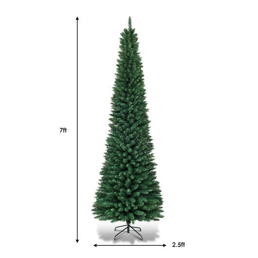 Costway 7Ft PVC Artificial Pencil Christmas Tree Slim Stand Green W2B