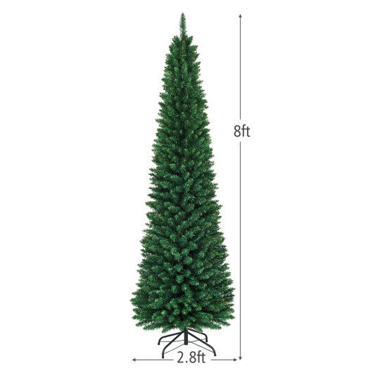 Costway 8Ft PVC Artificial Pencil Christmas Tree Slim Stand Green W2B