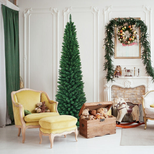 Costway 8Ft PVC Artificial Pencil Christmas Tree Slim Stand Green W2B