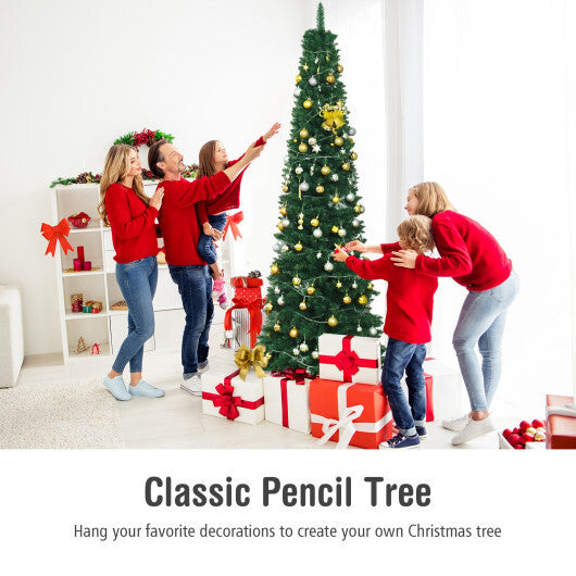 Costway 8Ft PVC Artificial Pencil Christmas Tree Slim Stand Green W2B
