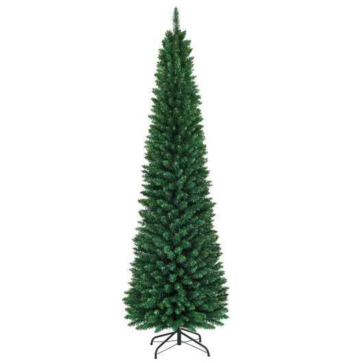Costway 8Ft PVC Artificial Pencil Christmas Tree Slim Stand Green W2B