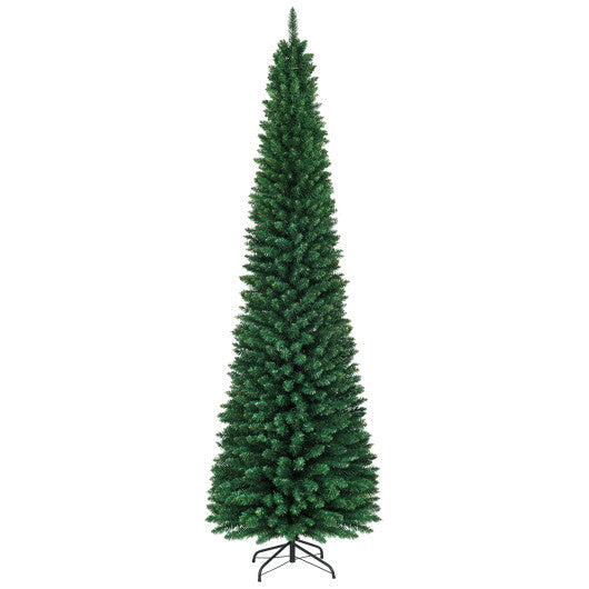 Costway 9Ft PVC Artificial Pencil Christmas Tree Slim Stand Green W2B