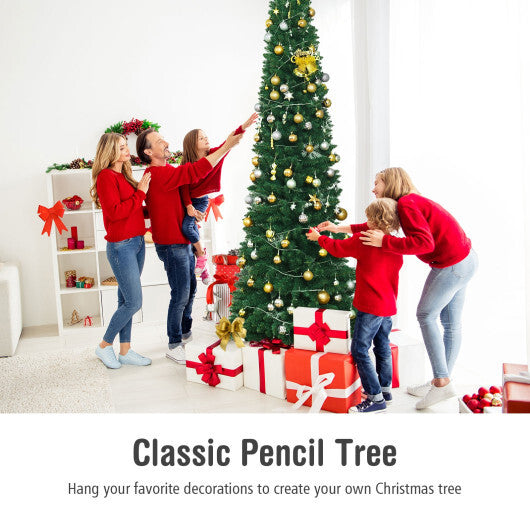 Costway 9Ft PVC Artificial Pencil Christmas Tree Slim Stand Green W2B