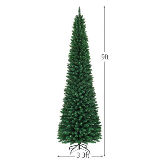 Costway 9Ft PVC Artificial Pencil Christmas Tree Slim Stand Green W2B