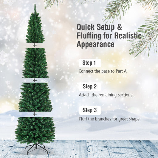 Costway 9Ft PVC Artificial Pencil Christmas Tree Slim Stand Green W2B