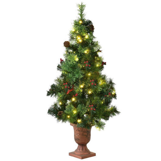 Costway LED Christmas Tree with Red Berries Pine Cones-4 Feet W2B