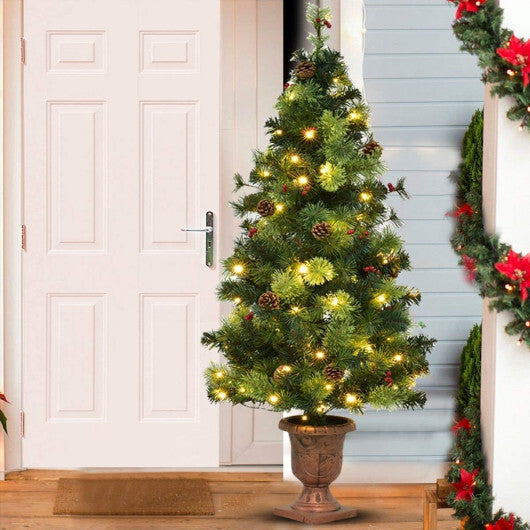 Costway LED Christmas Tree with Red Berries Pine Cones-4 Feet W2B