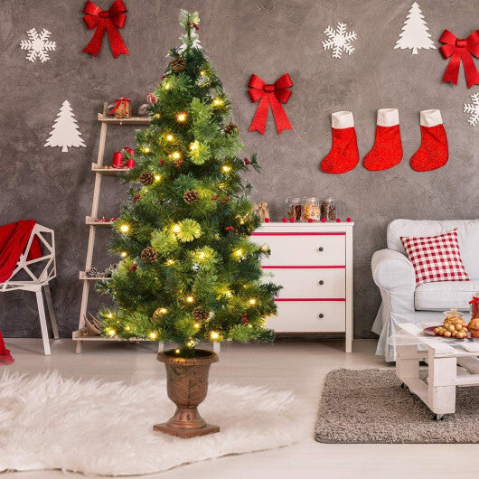 Costway LED Christmas Tree with Red Berries Pine Cones-4 Feet W2B