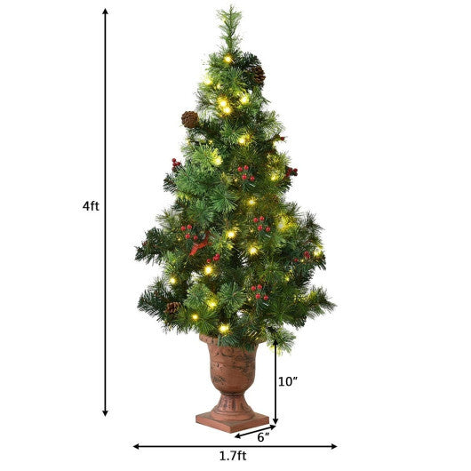 Costway LED Christmas Tree with Red Berries Pine Cones-4 Feet W2B