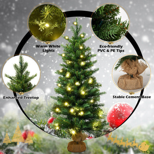 Costway 3Ft Pre-Lit Spruce Tabletop Christmas Tree Lights Timer W2B
