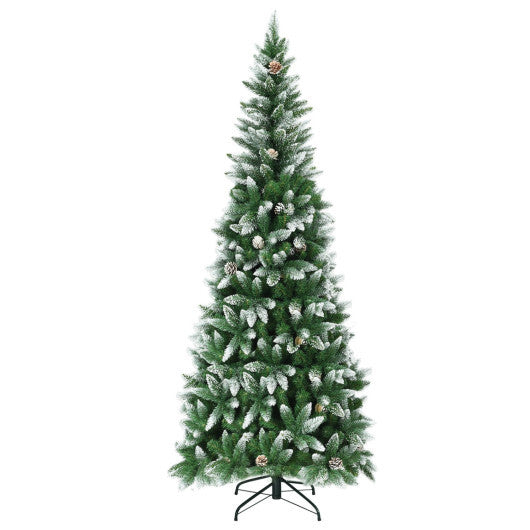 Costway 7.5 Feet Artificial Pencil Christmas Tree with Pine Cones-7 Feet W2B