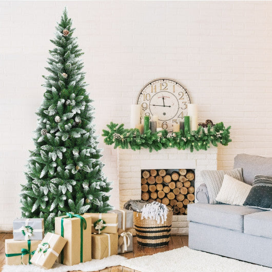 Costway 7.5 Feet Artificial Pencil Christmas Tree with Pine Cones-7 Feet W2B