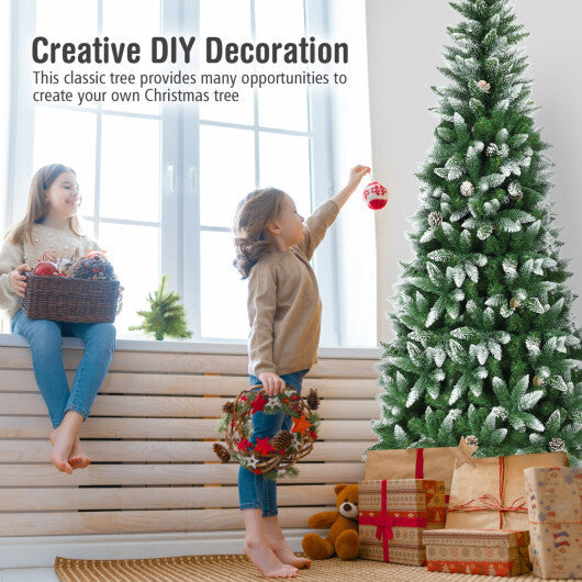 Costway 7.5 Feet Artificial Pencil Christmas Tree with Pine Cones-7 Feet W2B