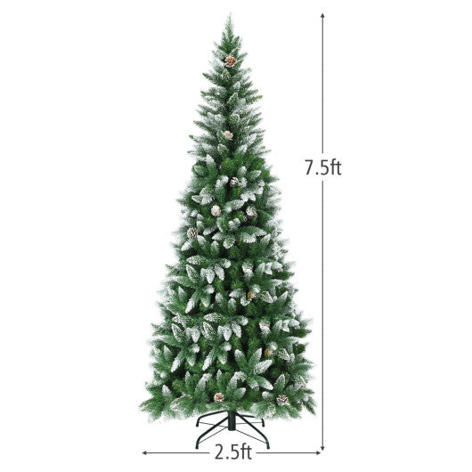 Costway 7.5 Feet Artificial Pencil Christmas Tree with Pine Cones-7 Feet W2B