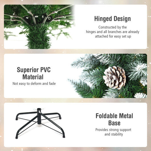 Costway 7.5 Feet Artificial Pencil Christmas Tree with Pine Cones-7 Feet W2B