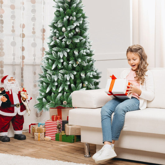 Costway 7.5 Feet Artificial Pencil Christmas Tree with Pine Cones-7 Feet W2B