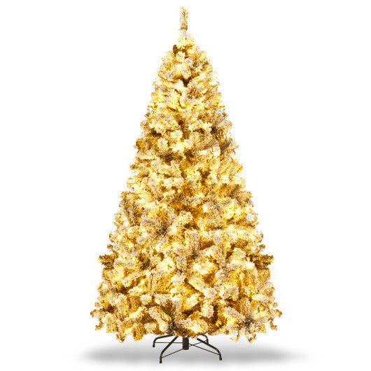 Costway 6 ft Pre-Lit Premium Snow Flocked Hinged Artificial Christmas Tree with 250 Lights W2B