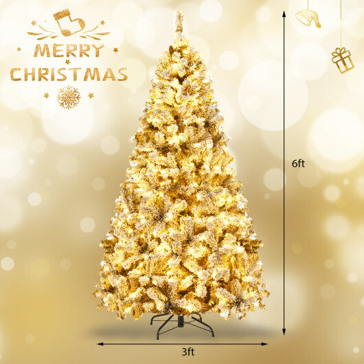 Costway 6 ft Pre-Lit Premium Snow Flocked Hinged Artificial Christmas Tree with 250 Lights W2B