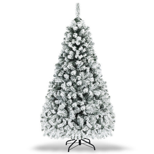 Costway 7.5 ft Prelit Premium Snow Flocked Hinged Artificial Christmas Tree with 450 Lights
