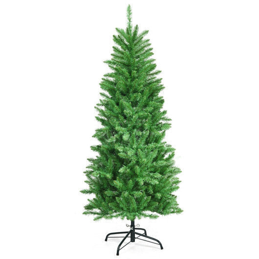 Costway 5 Feet PVC Hinged Pre-Lit Artificial Fir Pencil Christmas Tree with 150 Lights-5 ft W2B
