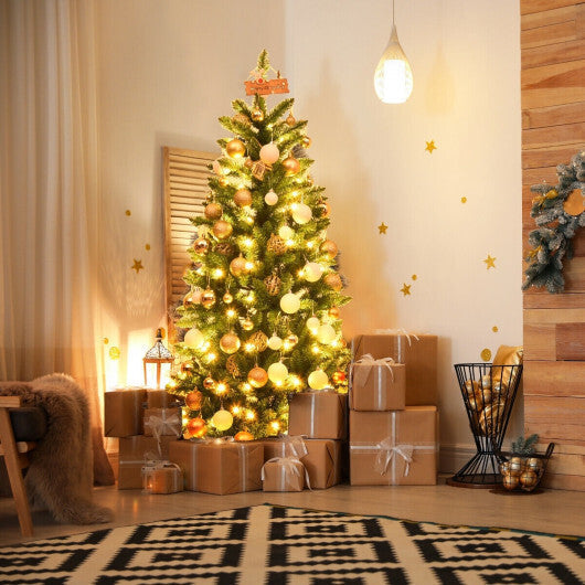 Costway 5 Feet PVC Hinged Pre-Lit Artificial Fir Pencil Christmas Tree with 150 Lights-5 ft W2B