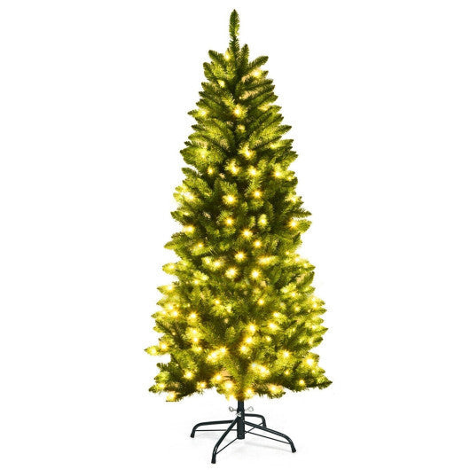 Costway 5 Feet PVC Hinged Pre-Lit Artificial Fir Pencil Christmas Tree with 150 Lights-5 ft W2B