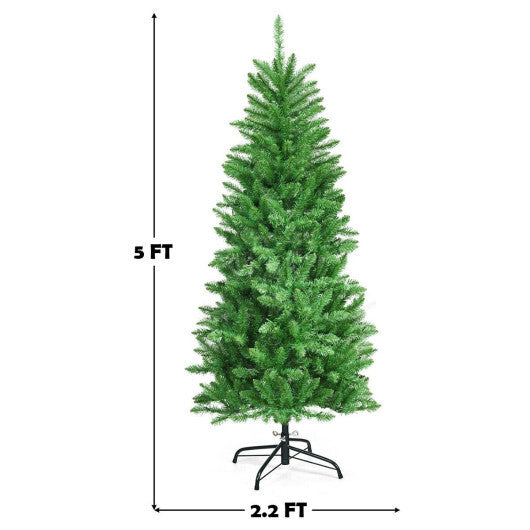 Costway 5 Feet PVC Hinged Pre-Lit Artificial Fir Pencil Christmas Tree with 150 Lights-5 ft W2B