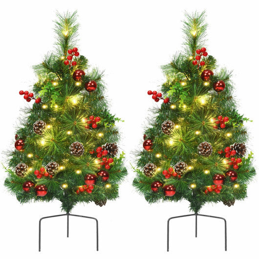 Costway Set of 2 29 Inch Battery Powered Pre-lit Pathway Holiday Christmas Trees W2B