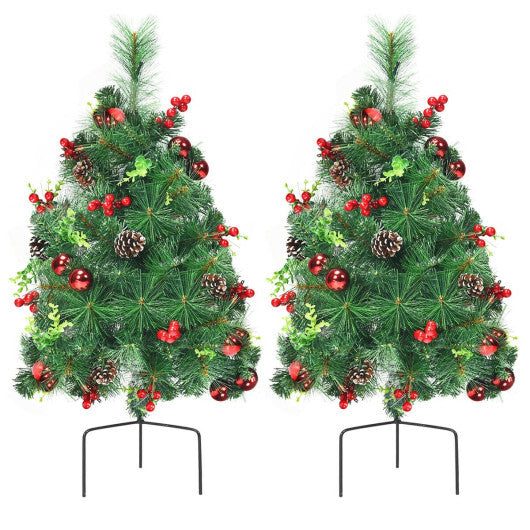 Costway Set of 2 29 Inch Battery Powered Pre-lit Pathway Holiday Christmas Trees W2B