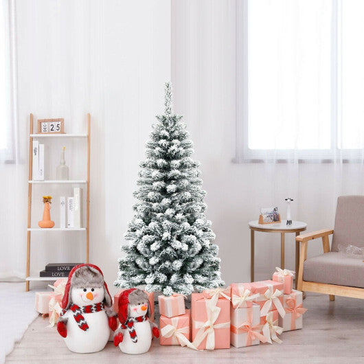 Costway 4.5 Feet Unlit Hinged Snow Flocked Artificial Pencil Christmas Tree with 242 Branch W2B