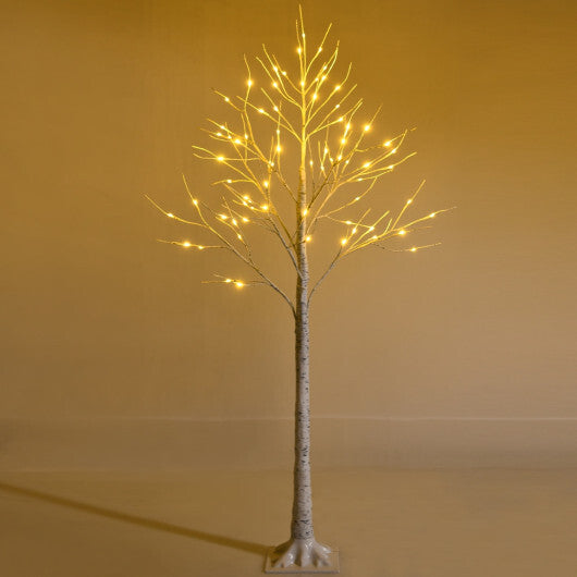 Costway 5 Feet Pre-lit White Twig Birch Tree with 72 LED Lights for Christmas W2B