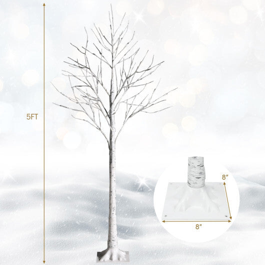 Costway 5 Feet Pre-lit White Twig Birch Tree with 72 LED Lights for Christmas W2B