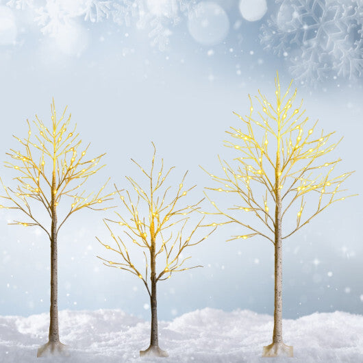 Costway 5 Feet Pre-lit White Twig Birch Tree with 72 LED Lights for Christmas W2B
