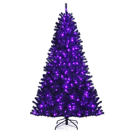 Costway Black Artificial Christmas Halloween Tree with Purple LED Lights-7 ft W2B