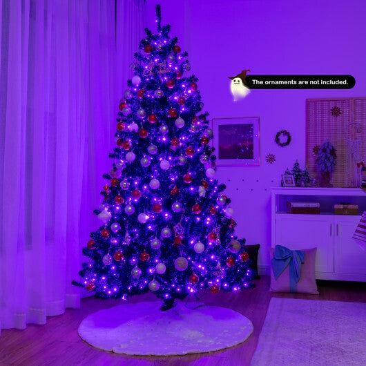 Costway Black Artificial Christmas Halloween Tree with Purple LED Lights-7 ft W2B