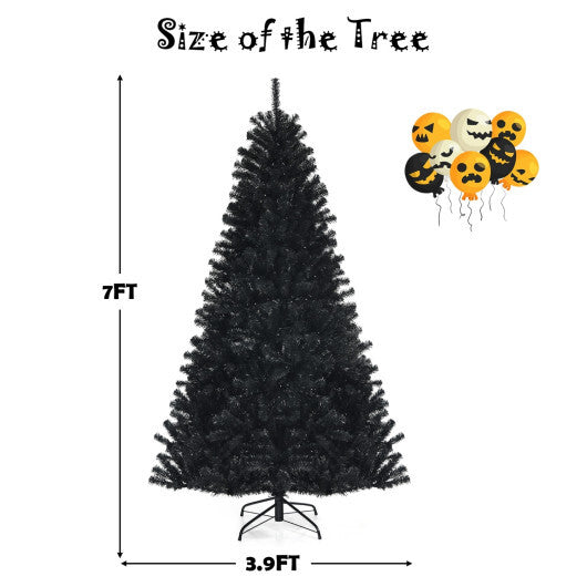 Costway Black Artificial Christmas Halloween Tree with Purple LED Lights-7 ft W2B