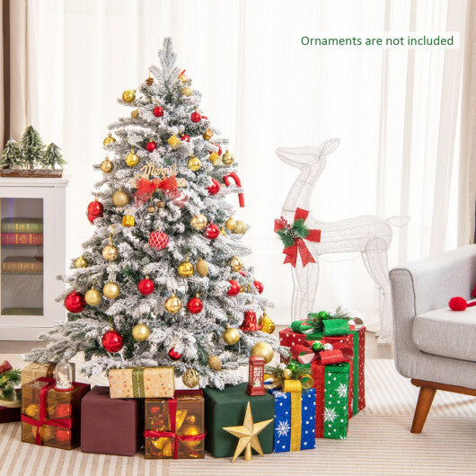 Costway 4.5 Feet Flocked Christmas Tree with Warm White LED Lights-4.5 ft W2B