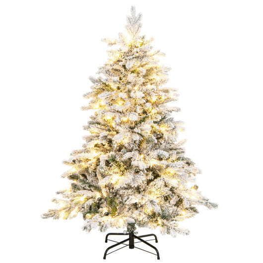 Costway 4.5 Feet Flocked Christmas Tree with Warm White LED Lights-4.5 ft W2B
